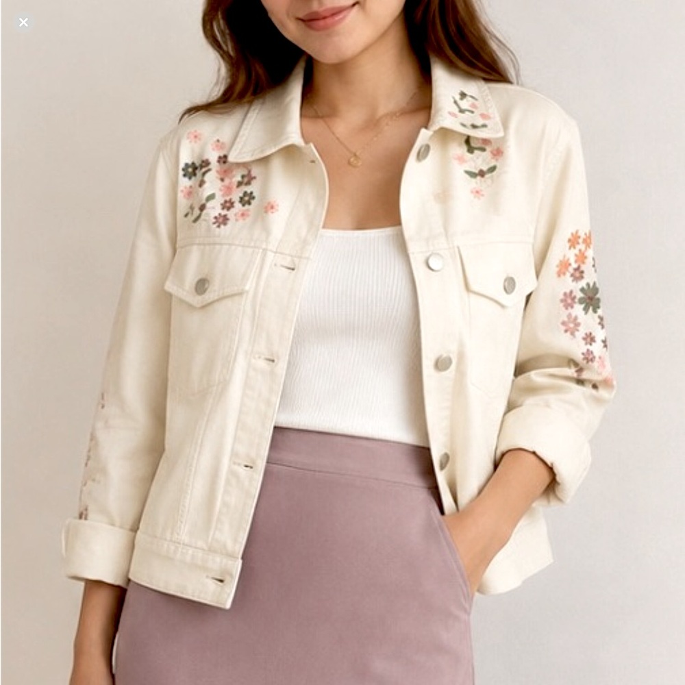 Dolan Cream Embroidered Floral Jacket NWOT